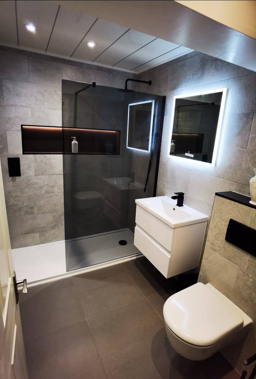 Walk-in shower with matt black fittings, Ashburys Property Renovations, Stockport
