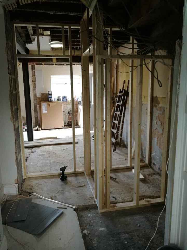 Steel in and stud walls framed during a layout change, Ashburys Property Renovations, Stockport