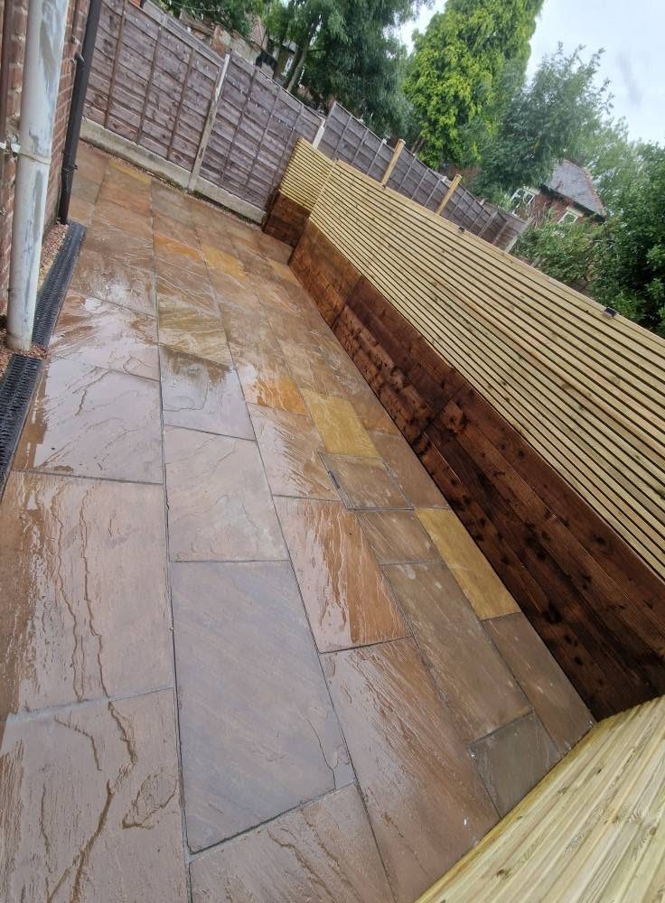 Sleeper steps and slatted screen fencing, Ashburys Property Renovations, Stockport