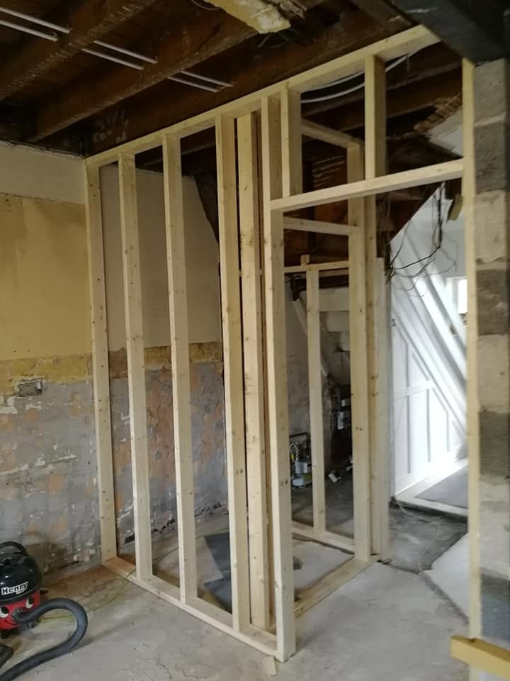 Stud walls framed to form the new rooms, Ashburys Property Renovations, Stockport